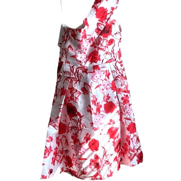 Microstar, Red n Pink Floral Printed Shimmer Dress, With A Bare Shoulder M - Picture 3 of 10